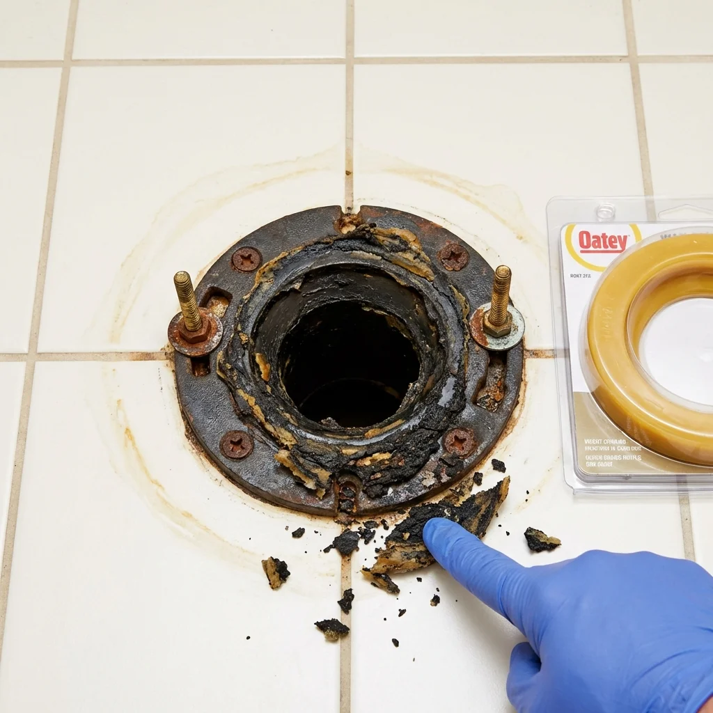 Failed wax ring showing water seepage at the base of a toilet in a Livingston, NJ home