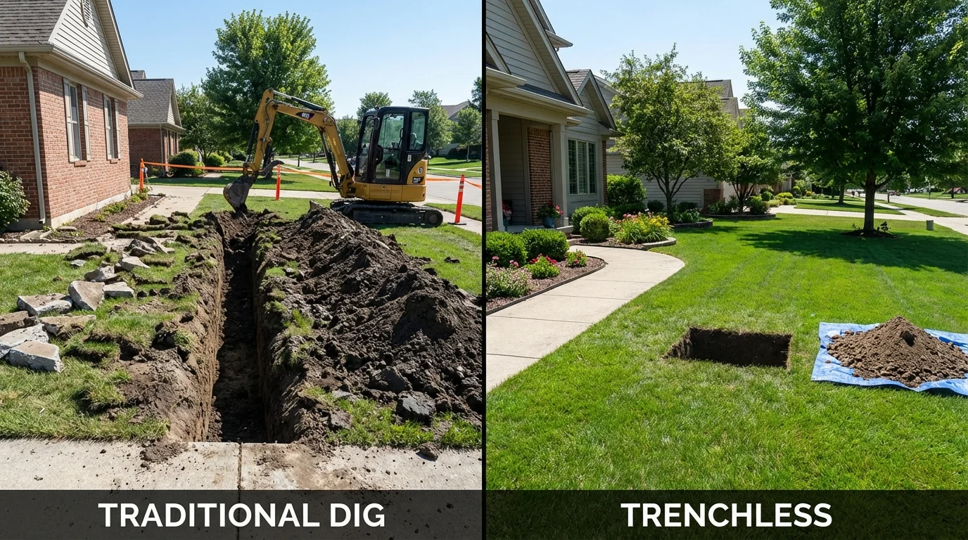 Trenchless sewer repair with minimal yard damage versus traditional excavation in Livingston, NJ